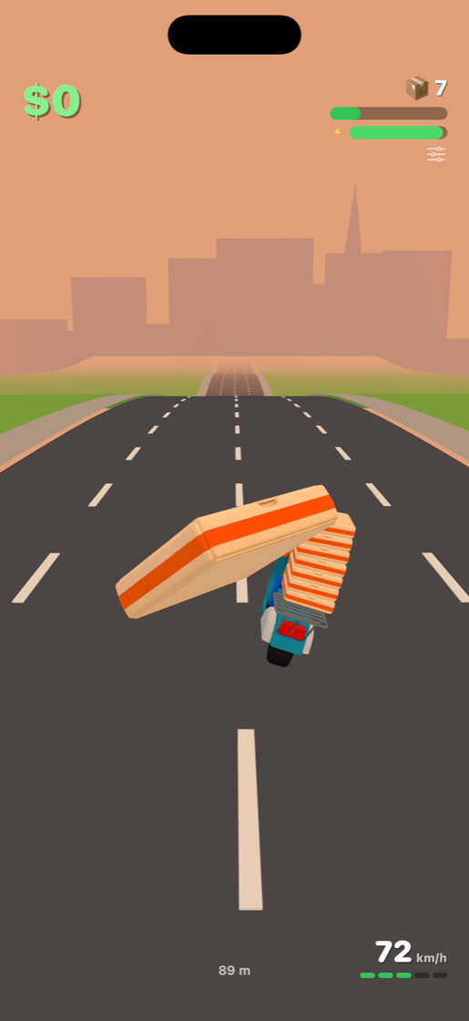 A pizza box tumbling toward the camera